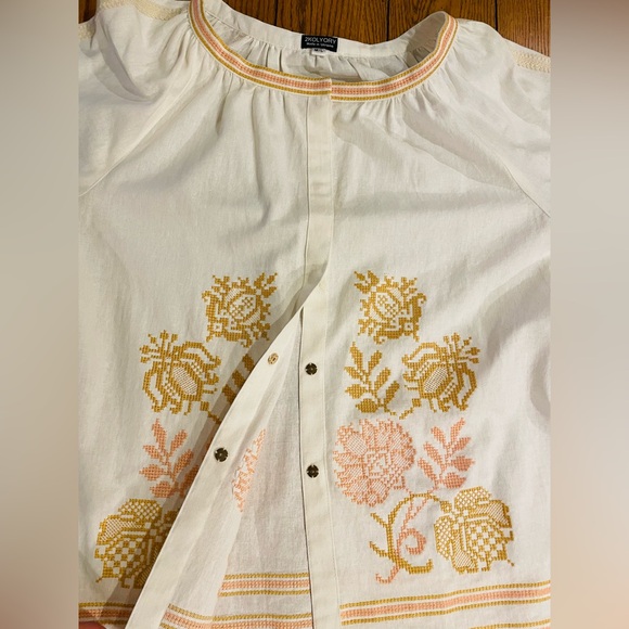 2KOLYORY Blouse Embroidered Knyajna Milky, size M/L, white/gold/pink embroidery - Picture 4 of 6